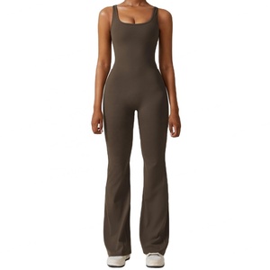 Mono de yoga de cintura alta para mujer, informal, con cuello cuadrado, sin mangas, largo - Product Image 3