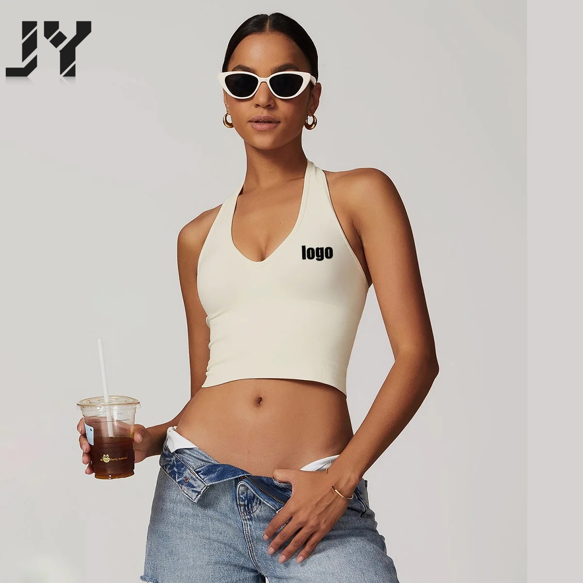 Joyyoung Custom LOGO Women's Breathable Nine Quarter Sleeve for Neck Yoga Bra European American Seamless Sports Underwear Top