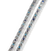 Collier Chaîne Tennis Carré 7,5 MM avec Grappe de Diamants CZ Bleus Taille Baguette, Style Fashion Iced Out, Bijoux d'Été