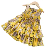 2021 חדש די קיץ ילדי ילדה נסיכת שרוולים שמלות פרחוני מתוק שמלה יפה מקרית תלבושות ילדי בגדים
