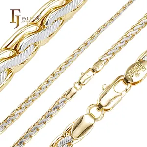Z54110059 FJ Fallon Fashion Jewelry Spiga wheat link trace hammered chain Plated in 14K Gold two tone Brass Based