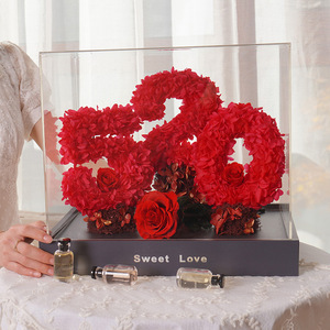 Immortal Flower Rose Valentine's Day Gift for Girlfriend Birthday Acrylic Gift Box Dried Flower Rose