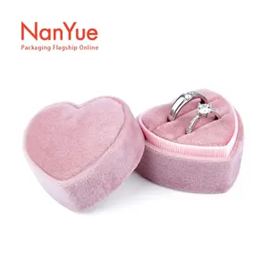 Heart Velvet Ring Box Jewelry Box Custom LOGO Wedding Double Rings Box Pink Velvet Jewelry Ring Packaging Case Low Moq Products