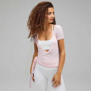 Новое поступление, балетный топ с завязкой сбоку, из модальной ткани, балерина, для танцев, йоги, пилатеса, с перекрестным обертыванием, короткий/длинный рукав, женский укороченный топ - Product Image 3