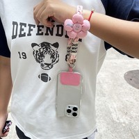 Tali Ponsel Gantung Logam Kepang Lepas Pasang, Gelang Cantik Berhias Bunga 30cm, Tali Anti-selip Poliester Modis