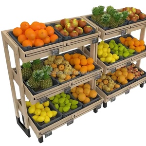 Estantes de Compras de Metal y Madera Resistentes de 3 Niveles, Exhibidores de Frutas y Verduras para Supermercados - Product Image 2