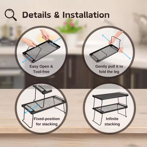 Étagère de rangement en métal à double niveau, noire, pour comptoir, support pour épices, cosmétiques, outils de cuisine - Product Image 4