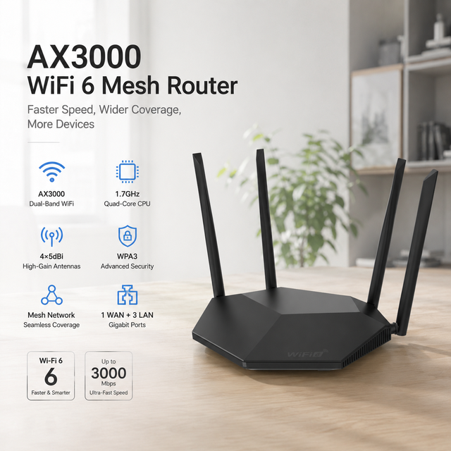 WiFi 6 AX3000 Dual Band Easy Mesh Router With Broadcom Solution Full Gigabit Port
