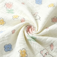 Tissu en mousseline de coton double couche respirant à impression numérique personnalisée, motif floral ours mignon, pour serviette de bain et literie pour bébé