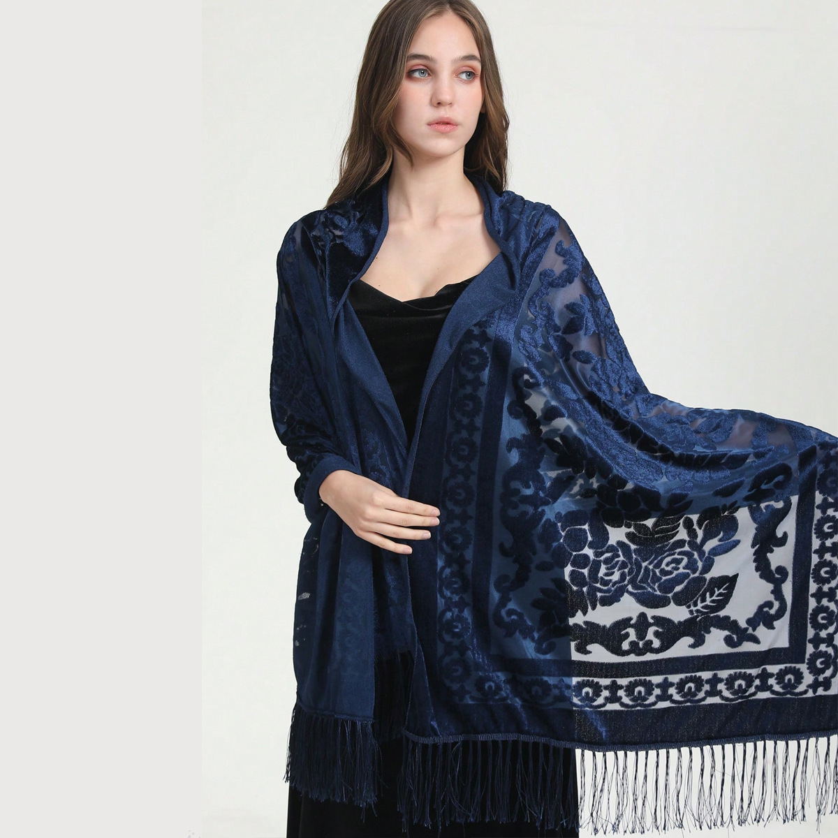 Elegant New All-match Evening Dress Scarf High Quality Polyester Velvet  Shawl With Long Tassels Dual-use for Women and Girls| Alibaba.com