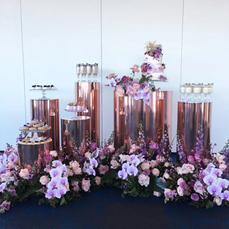 5 Sizes cylinder Rose Gold Wedding Round Mirrored Plinth Backdrop