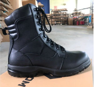 TSB01 Men <b>Black</b> Full Leather Tactical <b>Combat</b> Boots High‑Top Leather Ripstop Boots Non‑Slip Heavy‑Duty Outsole Work Field Hiking - Product Image 1