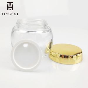 Nouveau pot en verre dépoli rond et bombé pour crème visage, avec capuchon doré, transparent mat, pour soins cosmétiques, lotions et gommages - Product Image 2
