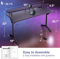 Mesa de juegos de diseño moderno y lujoso, luces LED de 55 pulgadas y toma de corriente, soporte de monitor de mesa para juegos de ordenador, fácil de montar