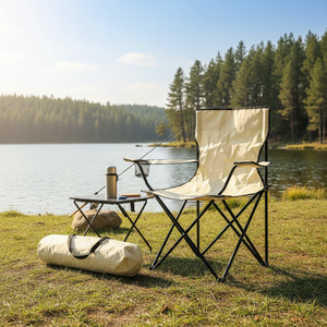 Sedia da Campeggio Pieghevole in Acciaio Beige 51x51x83, Sedia da Pesca di Lusso per Viaggi, Leggera e Richiudibile con Logo Personalizzato - Product Image 3
