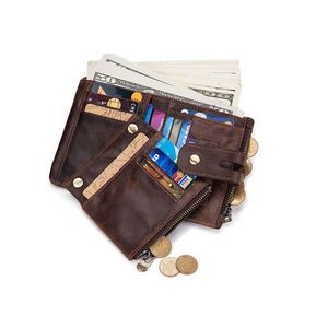 Men'S <b>Small</b> Short Genuine Leather Double Zipper Wallet Multi-Card Pocket Money Clip Coin <b>Purse</b> Card Holder Wallet With Chain - Product Image 4
