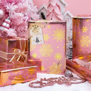 Pink Christmas <b>Wrapping</b> <b>Paper</b> Snowflake Design 17 In X 32.8 Ft Recyclable Single Side Coating Gift Craft - Product Image 3