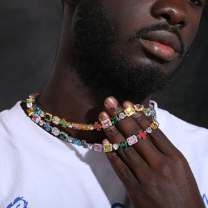 Lujosa joyería de fiesta fina Plata de Ley 925 AAAAA CZ diamante esmalte plateado Cruz mixta cadena de eslabones de piedras preciosas collar de tenis - Product Image 4