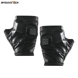 Mydays Tech Unisex negro invierno cuero medio dedo inteligente eléctrico automático calefacción guantes para ciclismo pesca conducción deportes