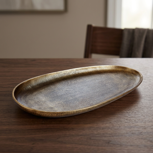 Plateau décoratif ovale en laiton antique, plateau de présentation en métal pour centre de table, style d'entrée, porte-bougie et décoration intérieure - Product Image 1
