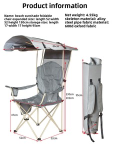 Silla Plegable Portátil para Exteriores con Toldo, Reposabrazos y Cubierta para Pesca, Playa y Camping, Hecha de Tela Oxford y Metal - Product Image 2