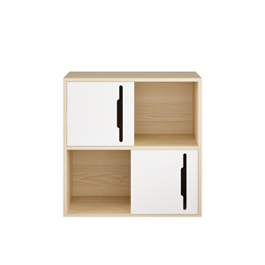 Mueble de Almacenamiento de Madera Natural <span class=keywords><strong>con</strong></span> Puerta Corredera, Organizador Moderno de 2 Niveles, Mueble de Panel Blanco para Sala de Estar, Dormitorio - Product Image 3
