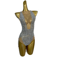 Combinaison sexy sans manches à franges en strass pour femmes, tenue de soirée, combinaison une pièce, justaucorps de danse, tenue de scène
