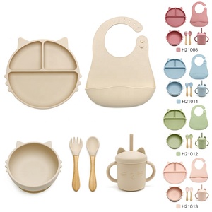 Factory BPA Free Food Grade Non-Toxic Silicone Baby <strong>Weaning</strong> Feeding Set with Animal Pattern Suction Plate Bowl Fork <strong>Spoon</strong> - Product Image 4