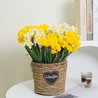 Bouquet de 3 fleurs artificielles de narcisse effet naturel, en caoutchouc souple, pour la décoration de la maison au printemps et à Pâques