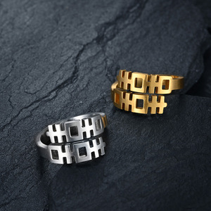 Chinese Style Double Happiness <b>Titanium</b> Steel <b>Ring</b> Silver Gold Geometric Unisex Fashion Jewelry Gift - Product Image 1