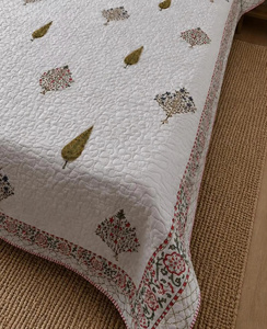 Ensemble de couette et housses de coussin en coton imprimé à la main, motif floral, réversible, matelassé, léger, style bohème, taille King, pour la maison - Product Image 3
