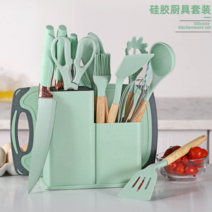 Juego de utensilios de cocina de silicona de 19 piezas con mango de madera, espátula, cuchara, cuchillo, cubo de almacenamiento, utensilios de cocina antiadherentes resistentes al calor - Product Image 4
