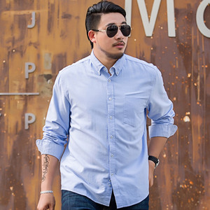 เสื้อเชิ้ตแขนยาวผู้ชายขนาดใหญ่สไตล์ลำลองธุรกิจสีพื้น - Product Image 3
