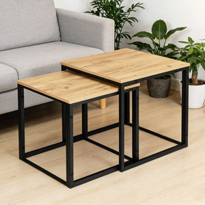 Customized Solid Wood <b>C</b>-<b>Shaped</b> Nesting Coffee <b>Table</b> Set Iron Frame Modern Design Durable Eco-Friendly Portable Living Room - Product Image 5