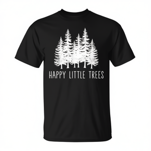 Camiseta Happy Little Trees con Diseño Bosque Negro, Corte Clásico, Unisex, Cuello Redondo, Manga Corta, Promocional para Adultos - Product Image 3