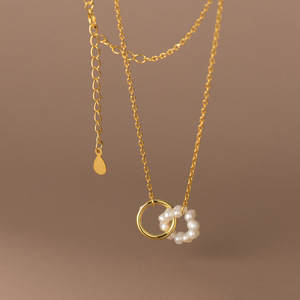 Collier en argent S925 avec perles pour femmes, style rétro court, chaîne épaisse, version japonaise et coréenne, collier à perles D8633 - Product Image 4
