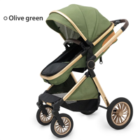 Poussette bébé en lin avec nacelle haute, siège inclinable multifonction pliable, landau de voyage pour nouveau-né jusqu'à 3 ans