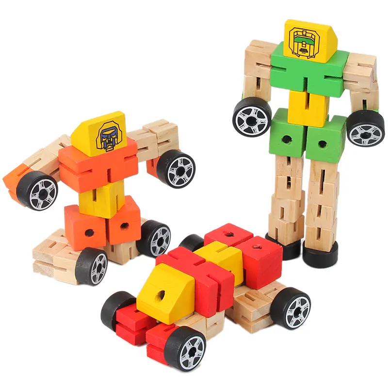 Creative multi-functional changeable robot toy stereo assembling puzzle wooden robot other educational toys