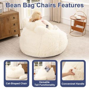 Fauteuils géants en fausse fourrure avec rembourrage, canapé paresseux en forme de chat en peluche moelleuse, confortable pour chambre à coucher - Product Image 5