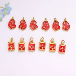 Colgantes tradicionales de oro con esmalte cloisonné, diseño de goteo, con caracteres chinos rojos de la suerte, para la fabricación de joyas y accesorios DIY - Product Image 2