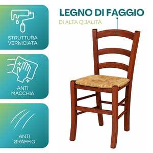 Sedia Rustica in Legno con Seduta in Paglia 43x42x86 Cm, Robusta e Tradizionale per la Casa - Product Image 4
