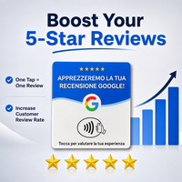 Carte de commentaires Google en italien, 16 options de langues, réinscriptible 100 000 fois, carte de table en acrylique personnalisée pour les commentaires 5 étoiles