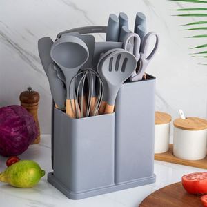 Kitchen Set With Wooden Handle Silicone <b>Kitchenware</b> Set 19 Piece Silicone <b>Kitchenware</b> Set Cooking Knife - Product Image 1