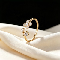 Cincin Perak Sterling 925 Desain Trendi Grosir, Cincin Mutiara Bunga Terbuka yang Dapat Disesuaikan