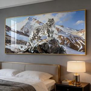Décoration murale moderne Paysage de montagne enneigée Léopard Cadre doré Art islamique Indien Statue LED Peinture en porcelaine cristalline - Product Image 3