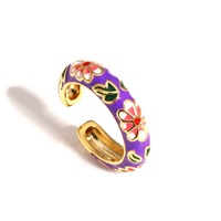 Cincin Wanita Gaya Cina Trendi Terbaru, Berlapis Emas, Tembaga, Motif Bunga Enamel Warna-warni, Model Cuff Terbuka