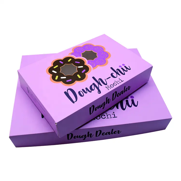 Venta al por mayor de embalaje de panadería de grado alimenticio con logotipo personalizado papel rosa Mochi Donut embalaje galleta entrega de masa cajas de galletas con bolsas