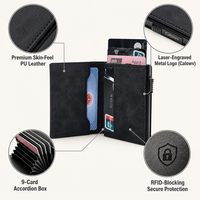 Portefeuille magnétique fin pour cartes, porte-cartes de téléphone, blocage RFID, pochette de téléphone en cuir PU, étui à cartes accordéon