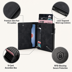 Cartera Magnética Delgada para Tarjetas, Tarjetero para Teléfono con Bloqueo RFID, Funda de Cuero PU para Teléfono, Estuche para Tarjetas Tipo Acordeón - Product Image 5