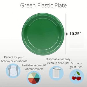 Elegante Plato Redondo Verde de PS para Cena, Fácil de Limpiar, Seguro y Saludable, Platos de Plástico para Servir Comida, Fruta, Postre, Ensalada - Product Image 4